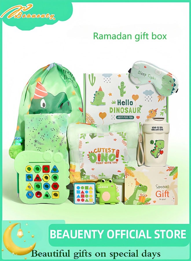 Beauenty Dinosaur Toy for Kids Age 3-10,Dinosaur Gift Box Set for Boys,Kids Gifts with Dinosaur Blanket Backpack Eye Mask Tumbler and Toys,New Year Birthday Children's Day Gifts for Boys (green) - Image 1